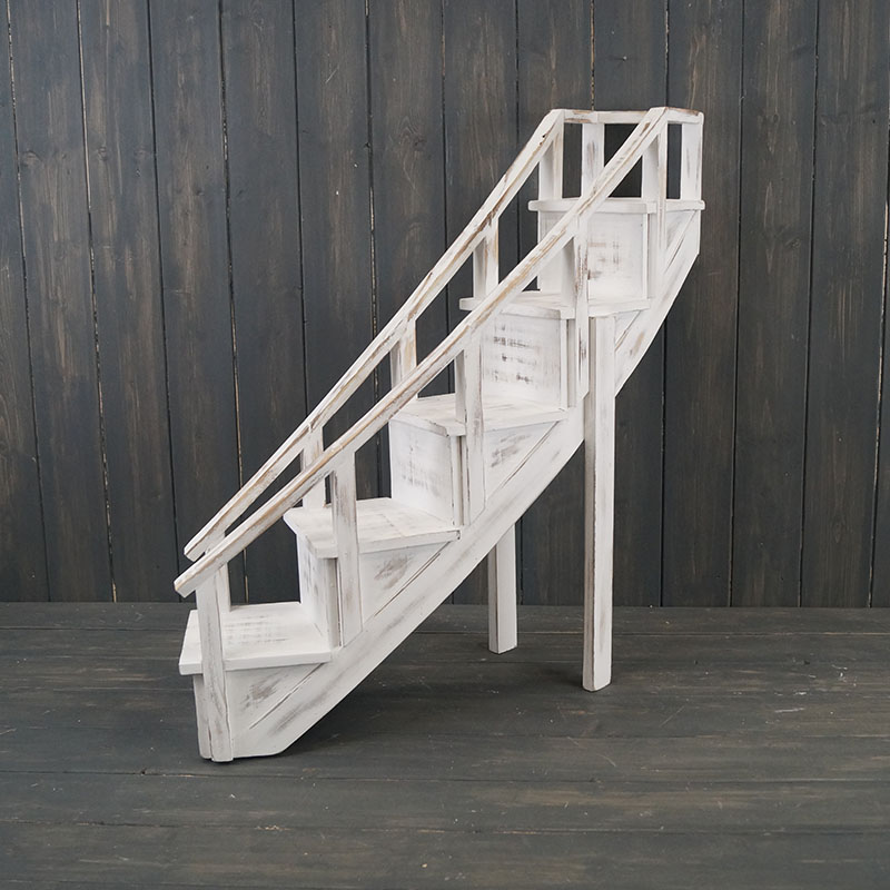 Whitewash Curved Wooden Step Stand Right Side detail page